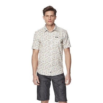 Dark Black Chemise boutonnée à motifs à manches courtes pour hommes