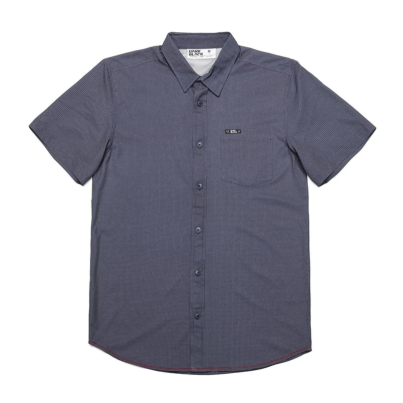 Dark Black Men's Short-Sleeve Patterned Button-Down Shirt