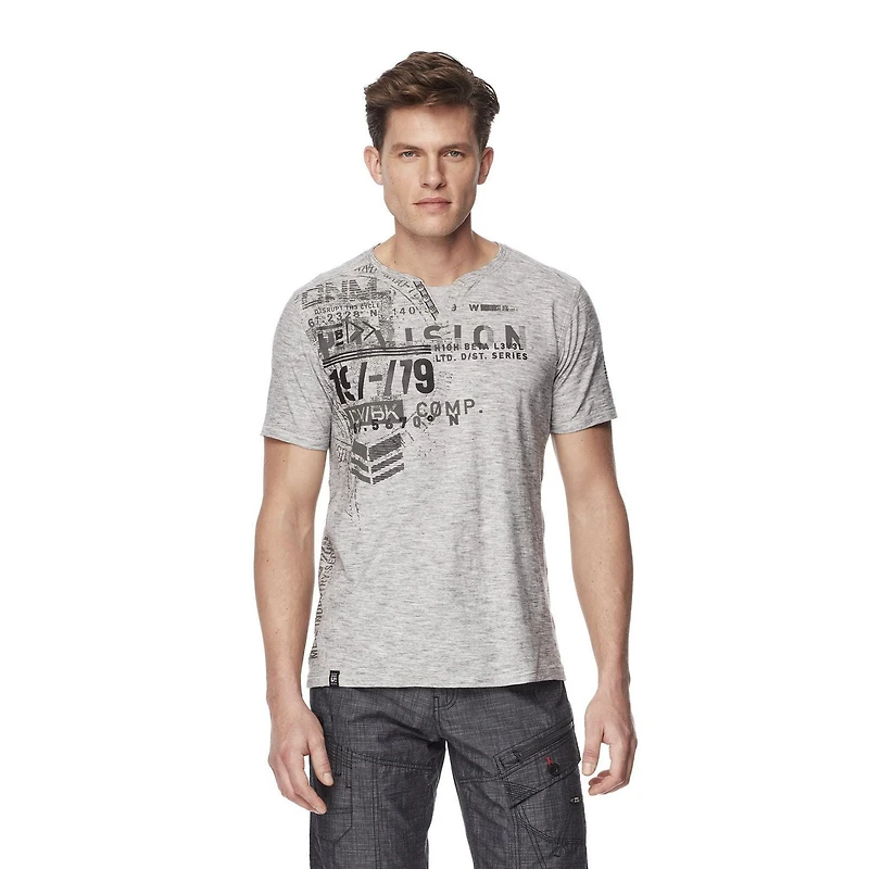 Dark Black Men's Short-Sleeve Graphic Henley T-Shirt