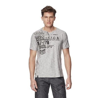 Dark Black Men's Short-Sleeve Graphic Henley T-Shirt