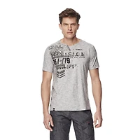 Dark Black Men's Short-Sleeve Graphic Henley T-Shirt