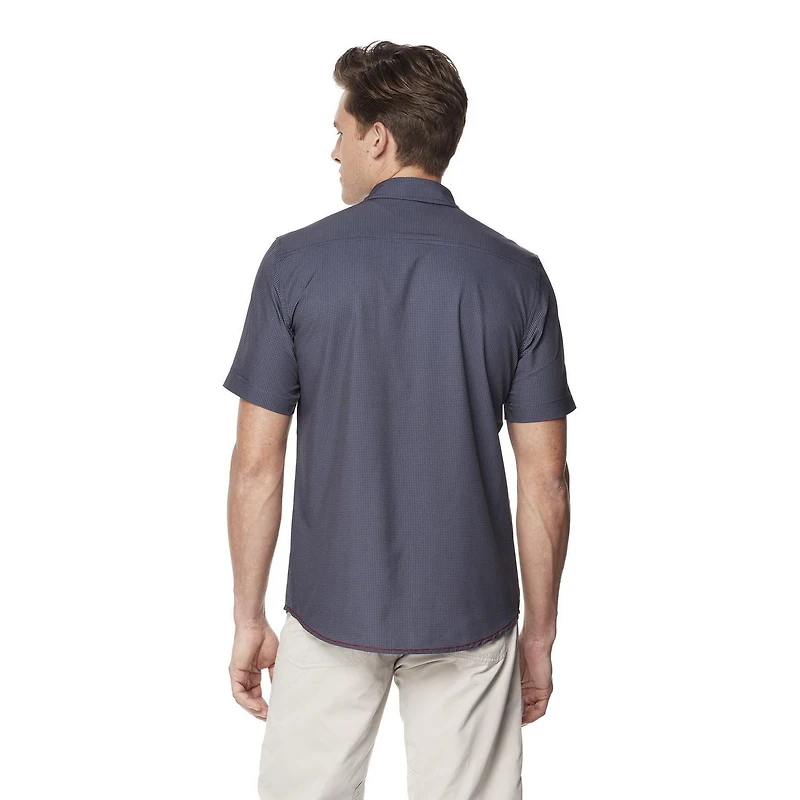 Dark Black Men's Short-Sleeve Patterned Button-Down Shirt