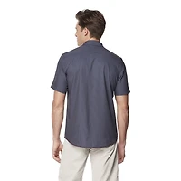 Dark Black Men's Short-Sleeve Patterned Button-Down Shirt