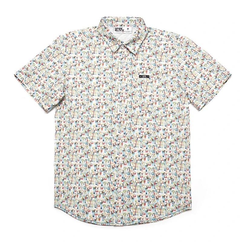 Dark Black Men's Short-Sleeve Patterned Button-Down Shirt