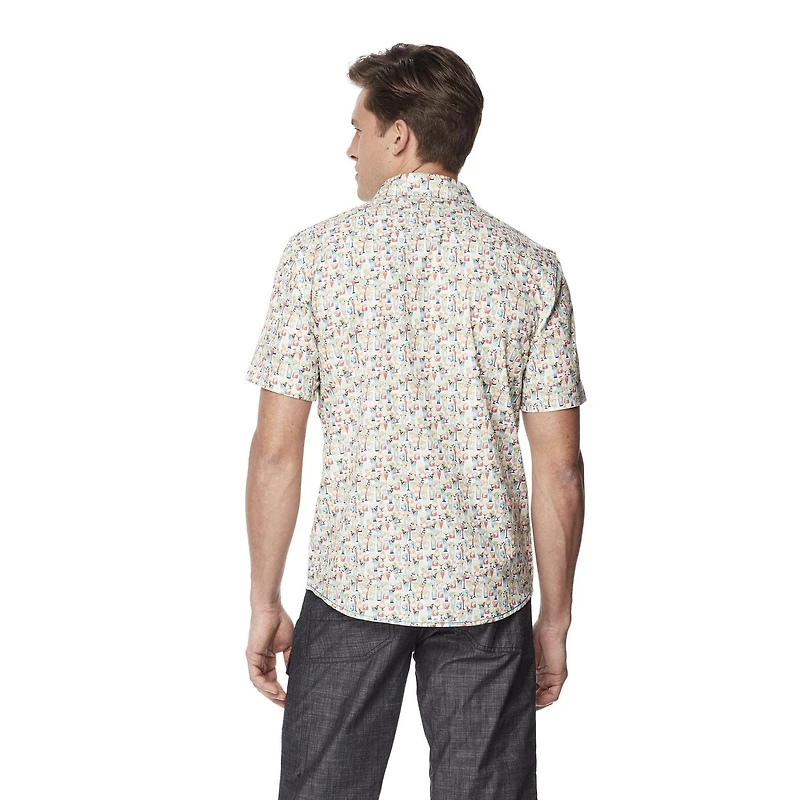 Dark Black Men's Short-Sleeve Patterned Button-Down Shirt
