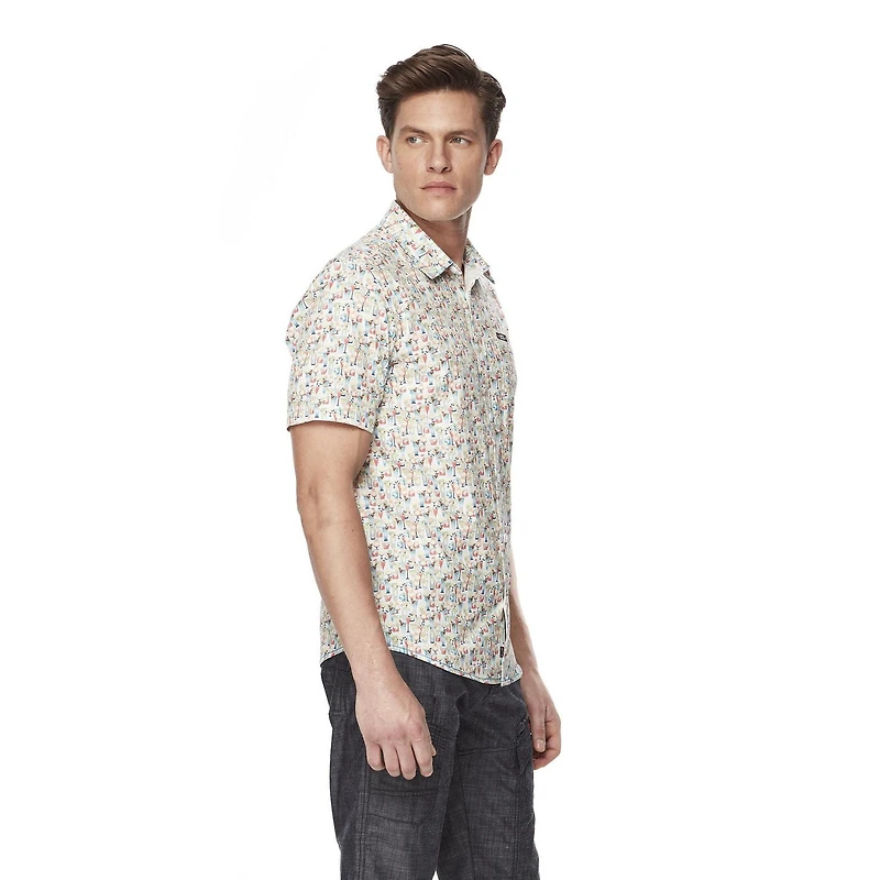 Dark Black Men's Short-Sleeve Patterned Button-Down Shirt