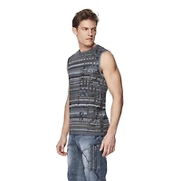 Dark Black Men's Striped Graphic Print Tank Top