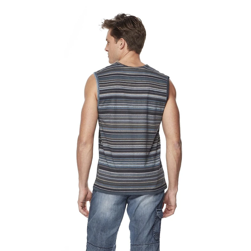 Dark Black Men's Striped Graphic Print Tank Top