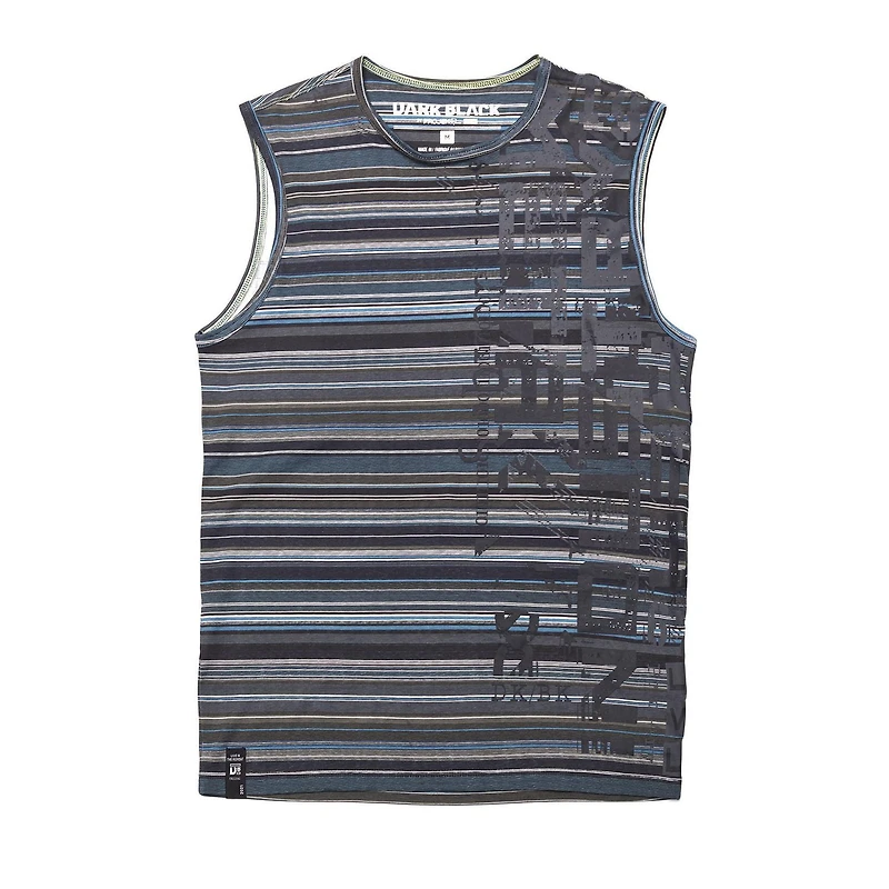 Dark Black Men's Striped Graphic Print Tank Top