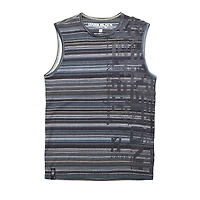 Dark Black Men's Striped Graphic Print Tank Top