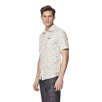 Dark Black Men's Short-Sleeve Patterned Button-Down Shirt