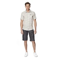 Dark Black Men's Short-Sleeve Patterned Button-Down Shirt