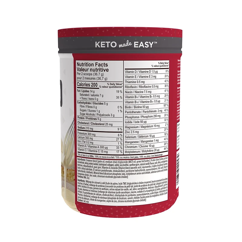 Slimfast Keto Shake Mix avec lactosérum et protéines de collagène, saveur de pâte à gâteau à la vanille, 367 grammes