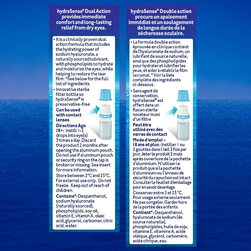 hydraSense Dual Action Eye Drops, for Dry Eyes, Preservative Free, Clinically Proven Dual Action Formula, Naturally Sourced Lubricant