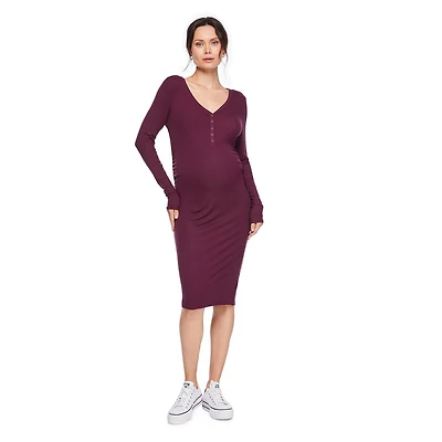 Robe mi-longue d’allaitement avec col henley Paisley Sky Maternit