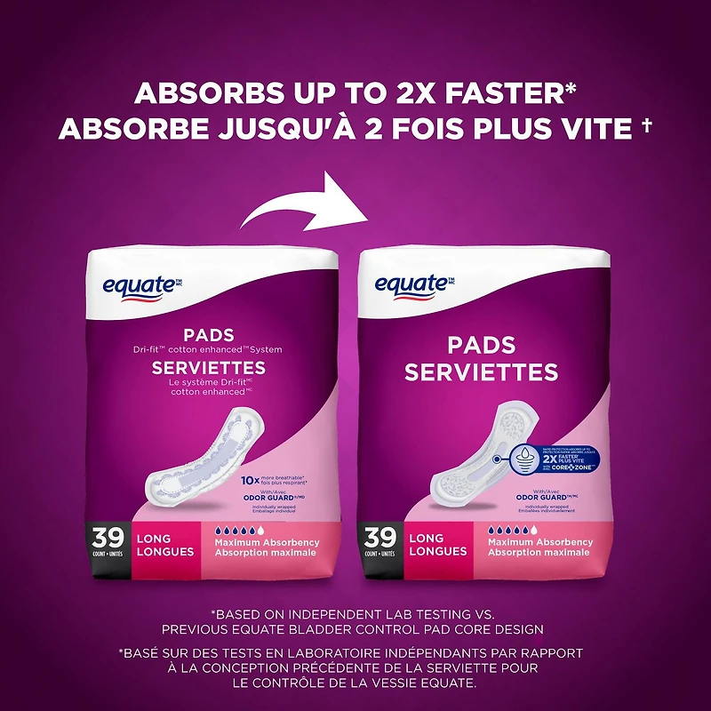 Serviettes contrôle de la vessie absorption maximale d'Equate