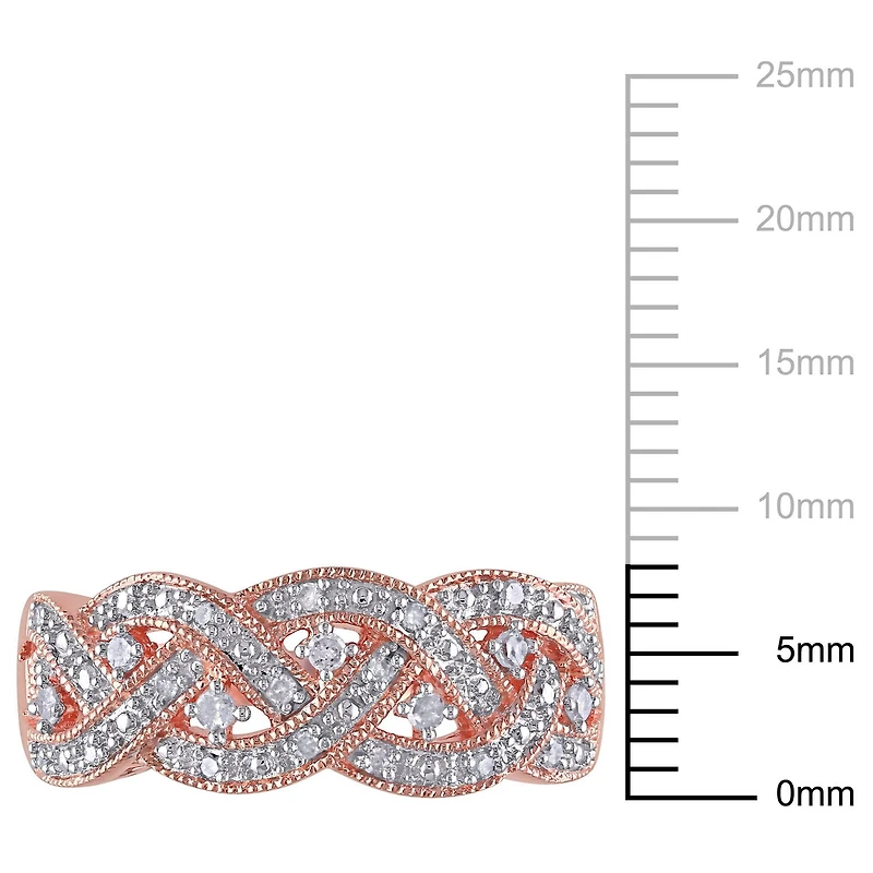 Miabella 0.13 Carat T.W. Diamond Rose Rhodium-Plated Sterling Silver Braided Ring