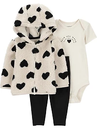 Carter's Child of Mine Baby Girls' Cardigan Set - Black and White Heart, Sizes: Preemie 24 Months