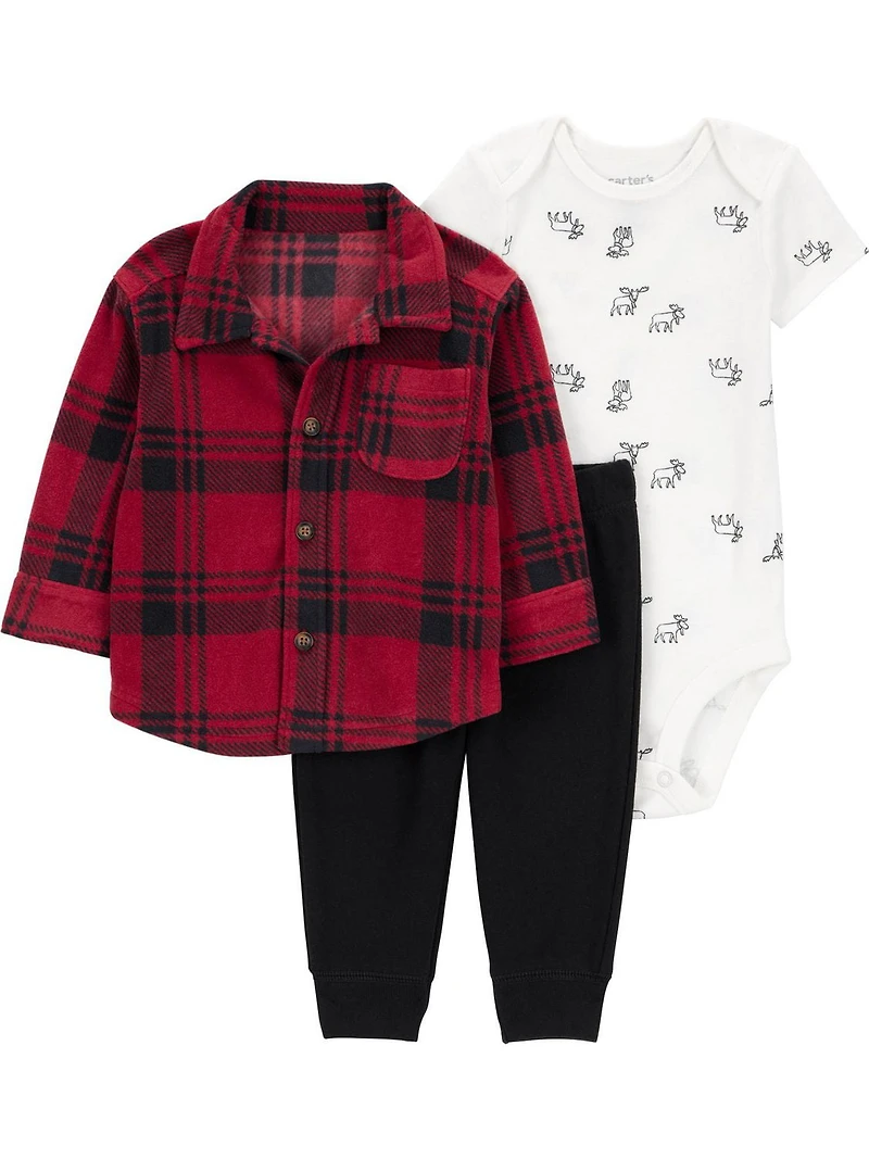 Ensemble cardigan pour bébé garçon Carter's Child of Mine - Motif élan à carreaux rouges Tailles : Prématuré - 24 mois