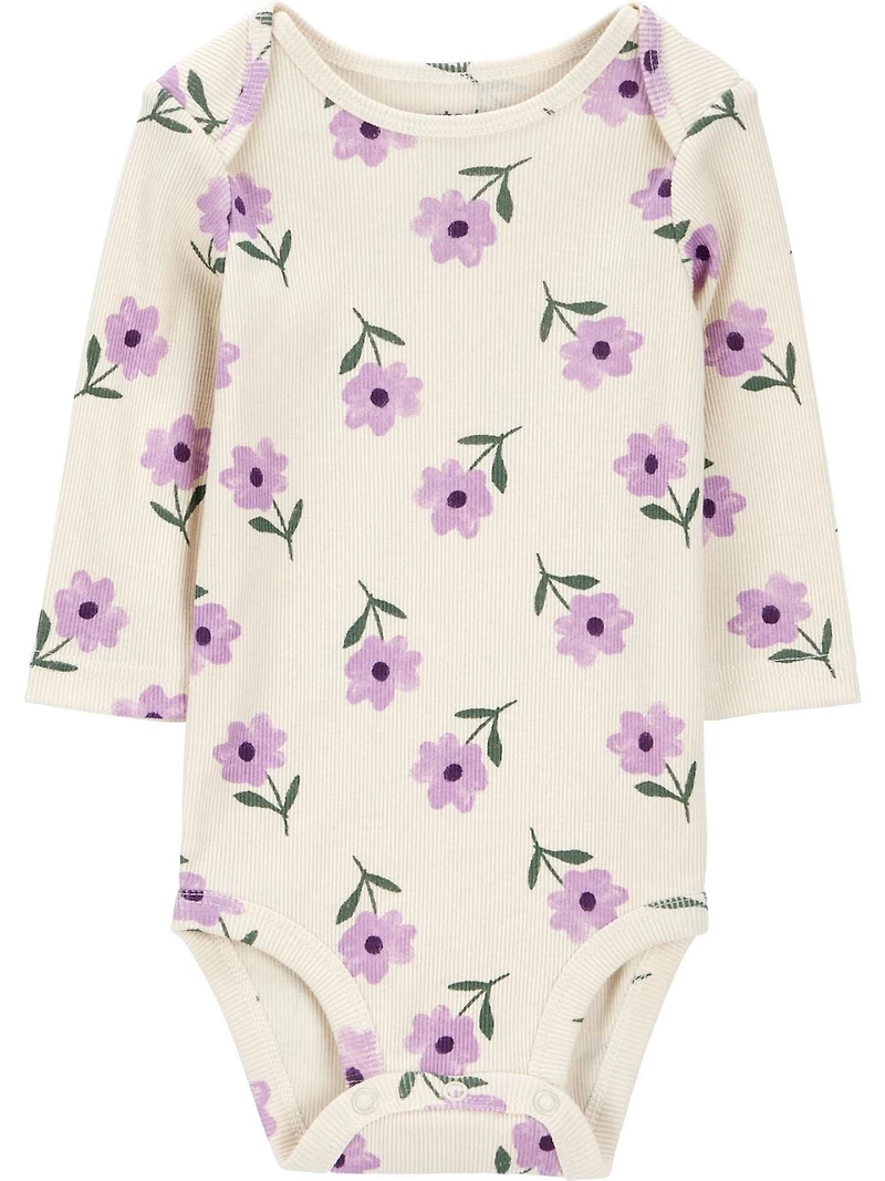 Carter's Child of Mine Baby Girls' Vest Set - Olive and Purple Floral, Sizes: Preemie 24 Months