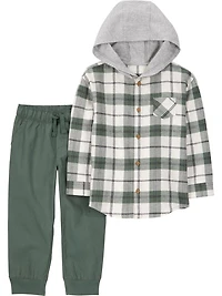 Child of Mine Toddler Boys' 2 Piece Set - Green Plaid