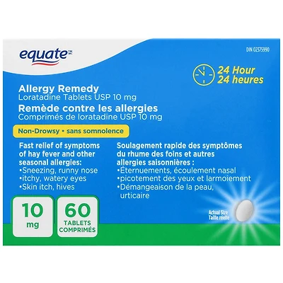 Equate Allergy Remedy, Loratadine Tablets 10mg, 60 Tablets