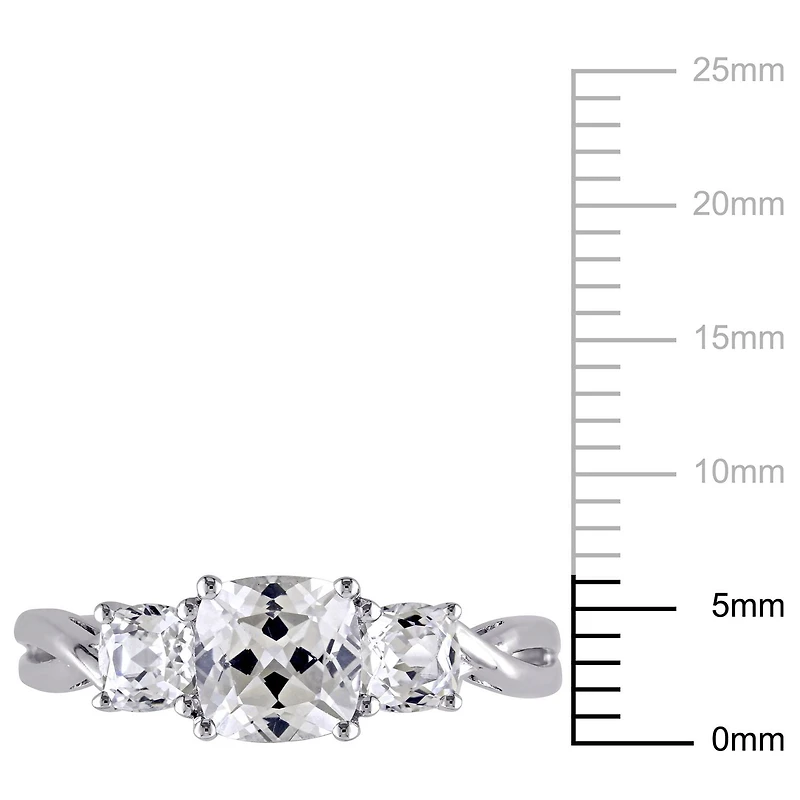 Bague à trois pierres Miabella avec saphirs blancs synthétiques 2 CT PBT et accents de diamants en or blanc 10K