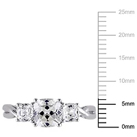 Bague à trois pierres Miabella avec saphirs blancs synthétiques 2 CT PBT et accents de diamants en or blanc 10K