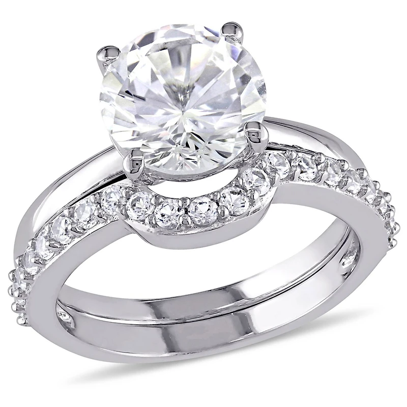 Miabella 2.80 Carat T.G.W. Created White Sapphire 10 K White Gold Bridal Set