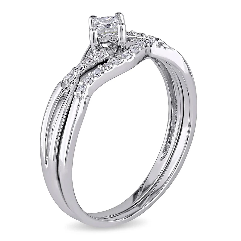 Miabella 0.20 Carat T.W. Princess and Round-Cut Diamond 10 K White Gold Bypass Bridal Set