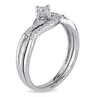 Miabella 0.20 Carat T.W. Princess and Round-Cut Diamond 10 K White Gold Bypass Bridal Set