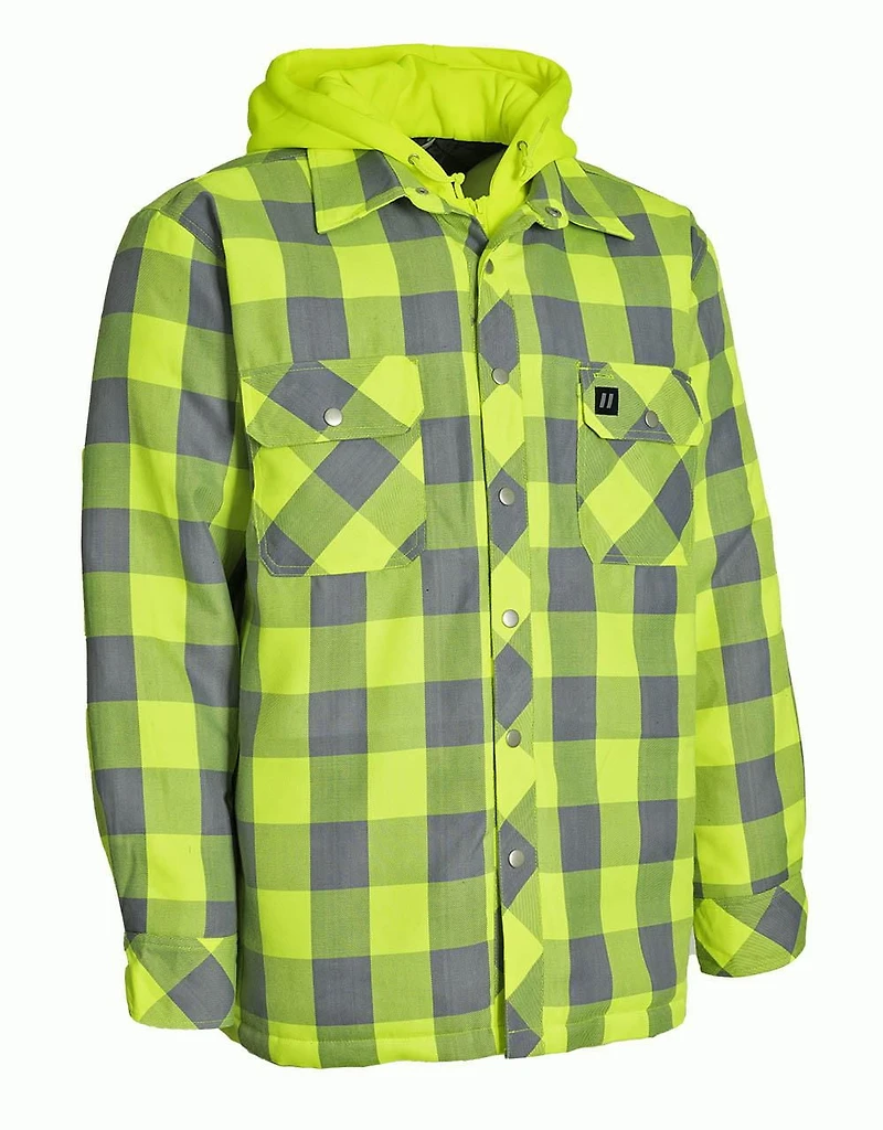 Forcefield Hi Vis Hooded Buffalo Plaid Quilt-Lined Flannel Shirt Jacket