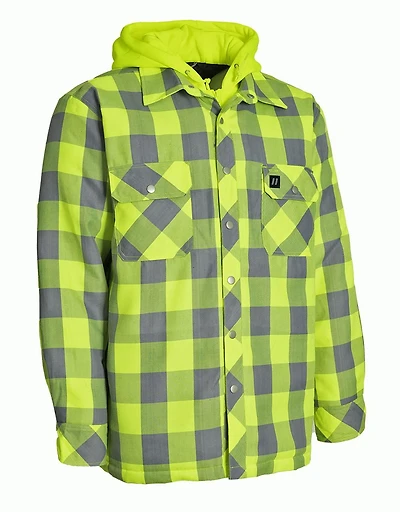 Forcefield Hi Vis Hooded Buffalo Plaid Quilt-Lined Flannel Shirt Jacket