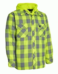Forcefield Hi Vis Hooded Buffalo Plaid Quilt-Lined Flannel Shirt Jacket