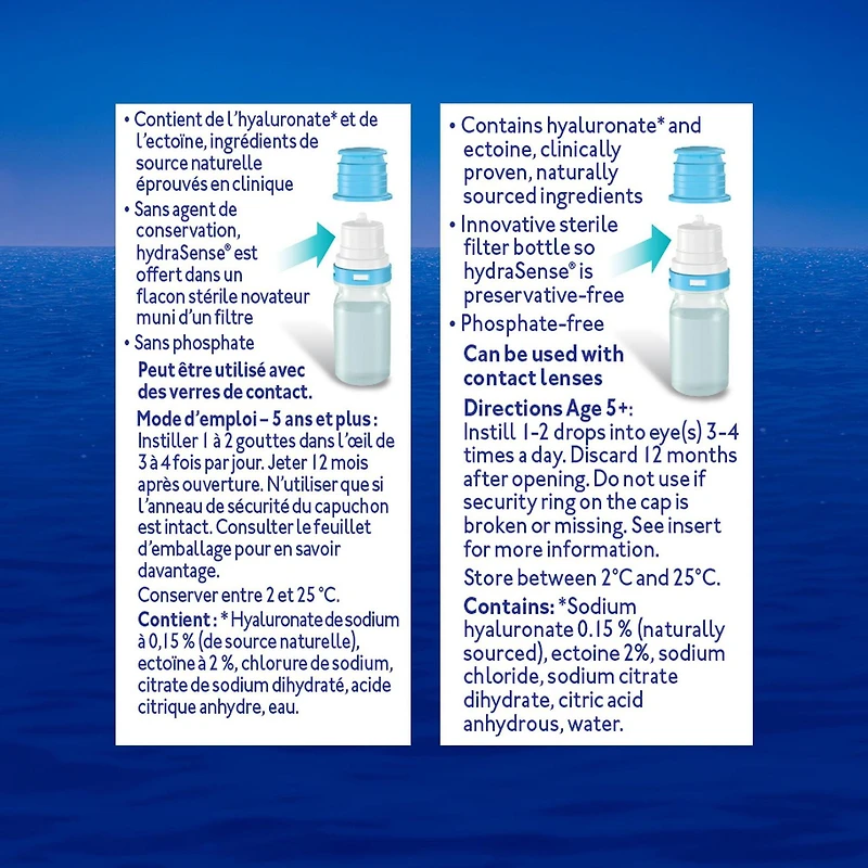hydraSense Formule complète pour yeux secs – Gouttes oculaires sans agent de conservation offrant un soulagement de la sécheresse oculaire, de source naturelle, peuvent être utilisées avec des verres de contact 10 ml