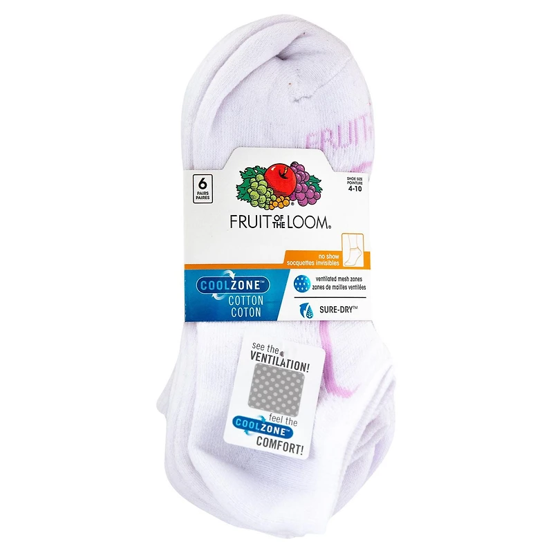 Fruit of the Loom - Femmes 6 Paires CoolZone Coton Socquettes Invisibles