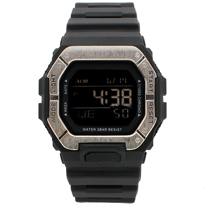 Men’s Digital Sport Watch – Black with Silver-Tone Bezel