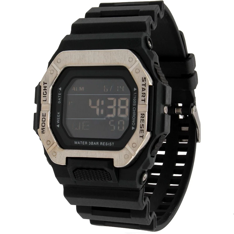 Men’s Digital Sport Watch – Black with Silver-Tone Bezel