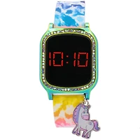 Girls' Unicorn LED Watch with Charm – Rainbow Case & Tie-Dye Band, Kids LED Watch