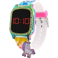 Girls' Unicorn LED Watch with Charm – Rainbow Case & Tie-Dye Band, Kids LED Watch