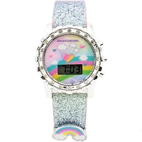 Montre Digitale Skechers Fille – Paillettes Arc-en-Ciel avec Lunette Argentée et Breloque Montre LED pour enfants