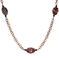 Tangelo Leopard and Onyx Beaded Link Necklace, 32"