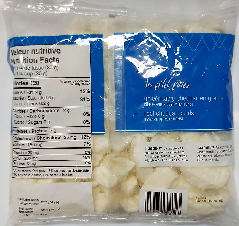 Daily fresh - St-Guillaume Le P'tit Frais - Cheddar curds 500g, Cheddar curds 500g