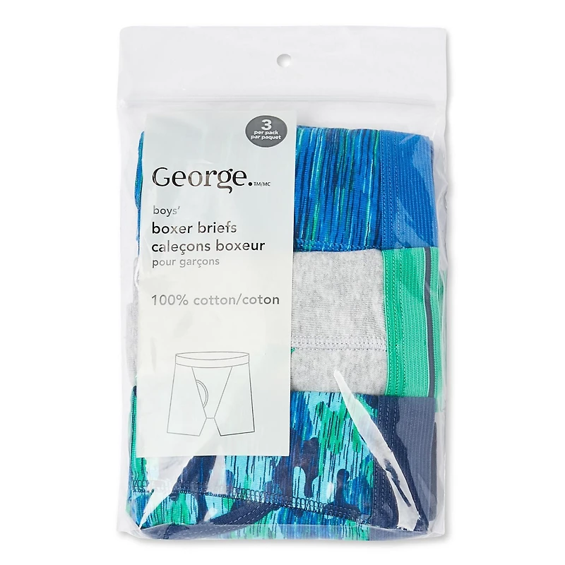 Lot de 3 caleçons boxeurs George pour garçons Tailles 4-14