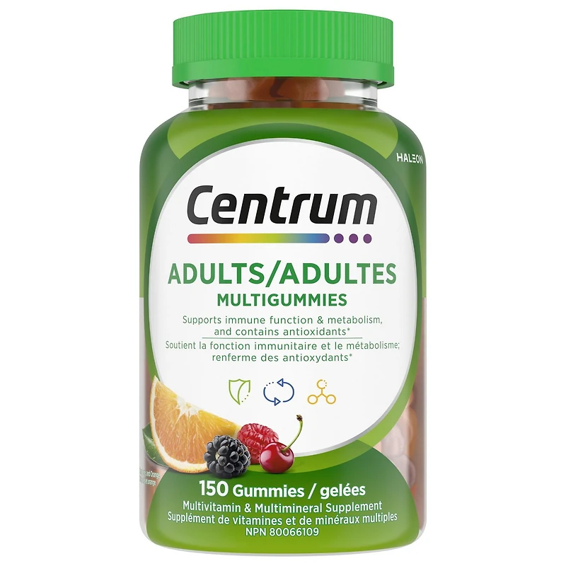 Supplément multivitamines complètes pour adultes MultiGummies de Centrum 150 gelées, cerises, baies et orange