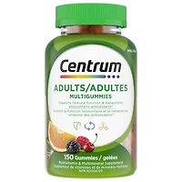Centrum MultiGummies Adult Multivitamin and Multimineral Supplement, Cherry, Berry, and Orange Flavours, 150 Count, 150 Gummies, cherry, berry and orange