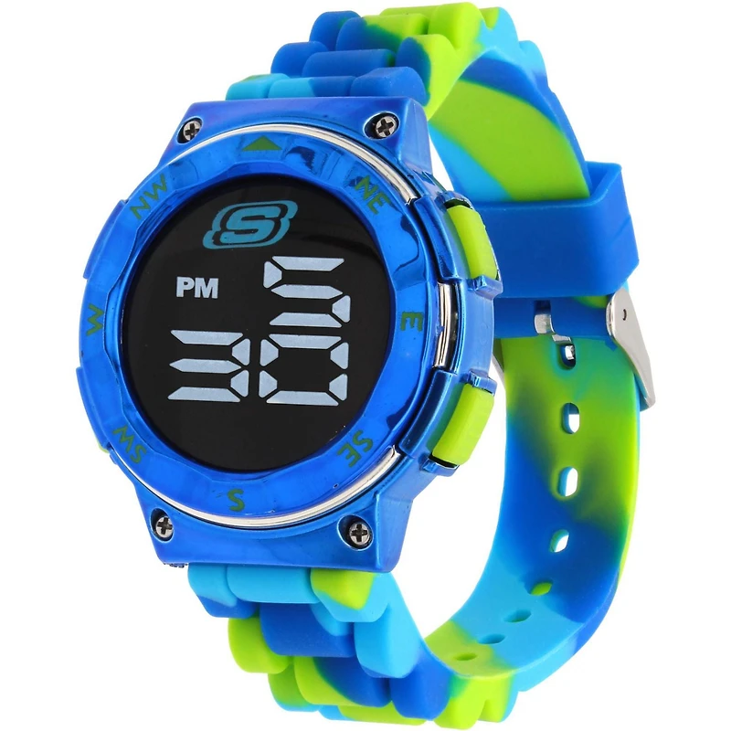 Skechers Boys' Digital Sports Watch – Blue & Neon Green, Kids LED Watch