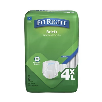 FitRight Cloth-Like Bariatric Briefs, 4XL For Waist Size 65"-94", Bag of 8