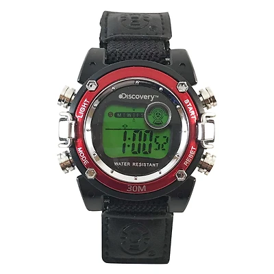 Discovery Black Nylon Fastwrap Digital Watch with Red Accent