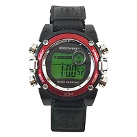 Discovery Black Nylon Fastwrap Digital Watch with Red Accent